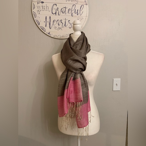 Accessories - Pink and Brown Scarf with Fringe